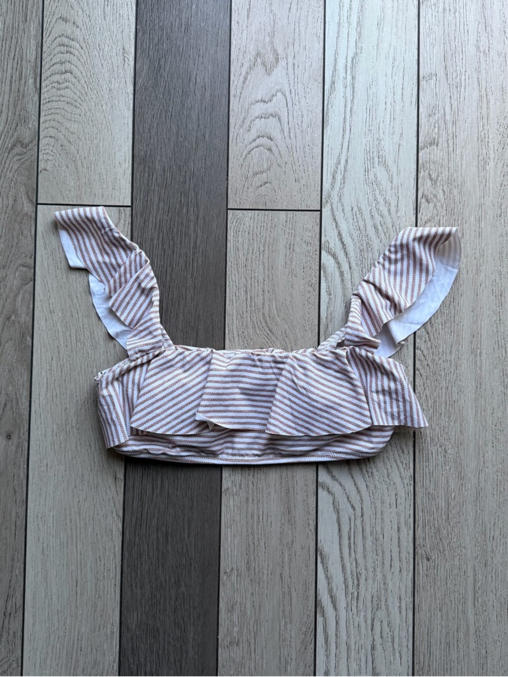 Eberjey Striped Ruffle Front Women’s Crop Top - Cream & Tan size M